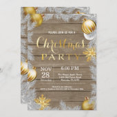 Invitation de fête de Noël Rustique et or (Devant / Derrière)