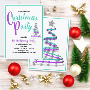 Invitation de fête de Noël Turquoise Moderne et Or