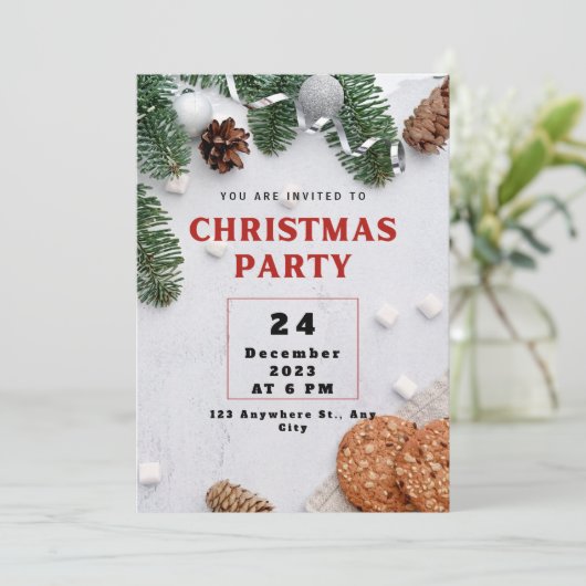 Invitation de fête de Noël vert beige rouge (Debout devant)