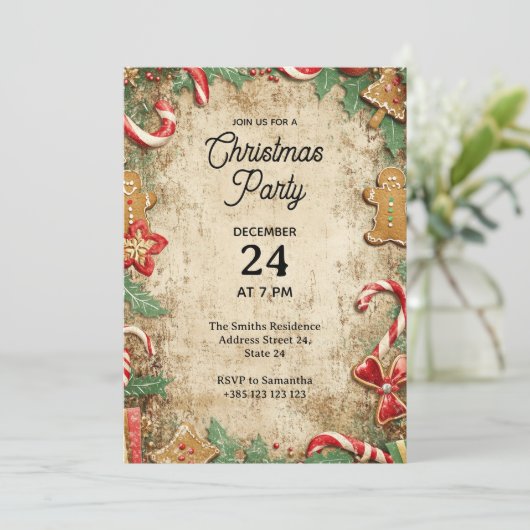 Invitation de fête de Noël vintage (Debout devant)