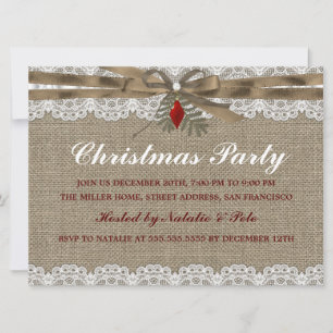 Invitation de fête de Noël vintage Burlap & Lace