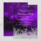 Invitation de fête de Noël violette en flocon de n (Devant / Derrière)