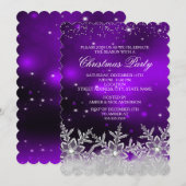 Invitation de fête de Noël violette flocon de neig (Devant / Derrière)