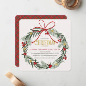 Invitation de fête de Noël Wreath (Devant/Arrière en situation)