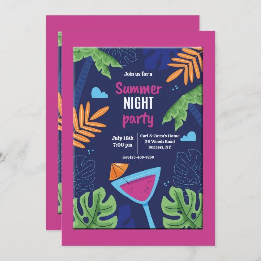 Invitation de fête de nuit d'été (Devant / Derrière)