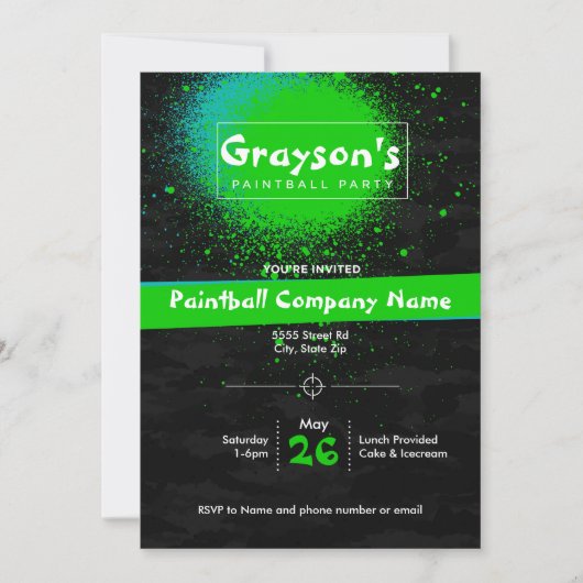 Invitation de fête de Paintball sur mesure pour An (Devant)