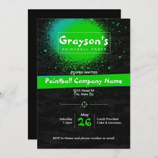 Invitation de fête de Paintball sur mesure pour An (Devant / Derrière)