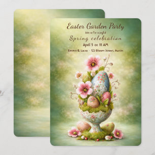 Invitation de fête de Pâques Œufs Floraux Jardin P