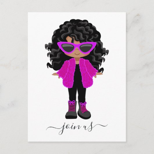 Invitation de fête de petite fille noire à la mode (Devant)