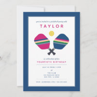 Invitation de fête de pickleball bleu vert rose Sp