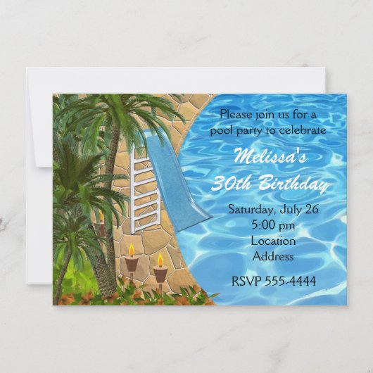 Invitation de fête de piscine d'été BBQ tropical (Devant)