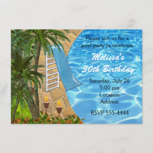 Invitation de fête de piscine d'été BBQ tropical