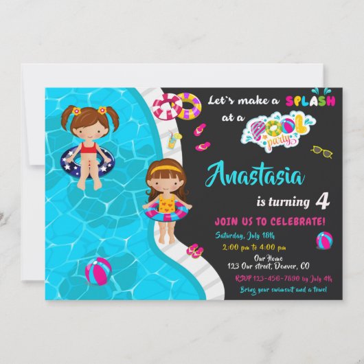 Invitation de fête de piscine invitation de piscin (Devant)