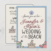 Invitation de fête de plage de mariage Château de (Devant / Derrière)
