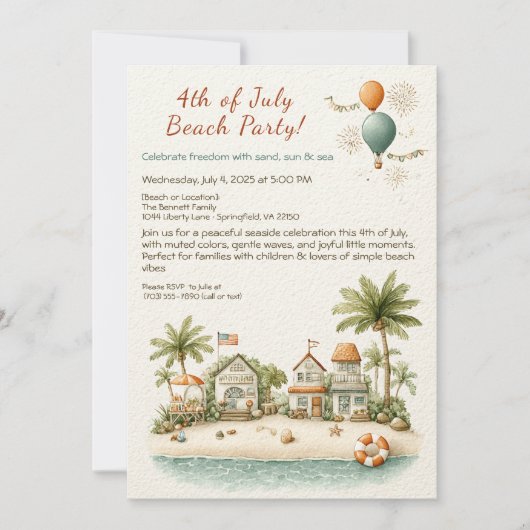 Invitation de fête de plage du 4 juillet – Ligne a (Devant)