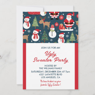 Invitation de fête de pull moche arbres bonhomme d
