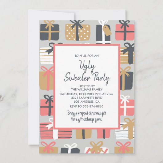 Invitation de fête de pull moche Cadeaux mignons (Devant)
