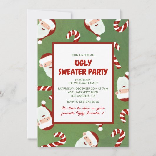 Invitation de fête de pull moche Cute Santa Barley (Devant)