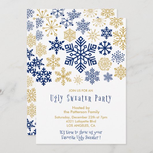 Invitation de fête de pull moche Élégant Snowflake (Devant / Derrière)
