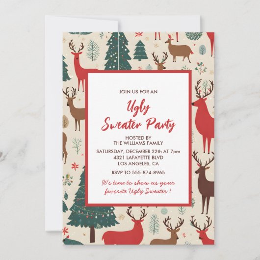 Invitation de fête de pull moche Fantaisiste Cerf (Devant)