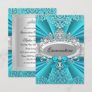 Invitation de fête de Quinceanera en damas turquoi