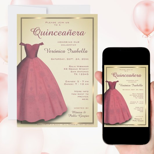 Invitation de fête de quinceañera moderne mes quin