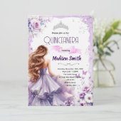 Invitation de fête de Quinceanera violette (Debout devant)