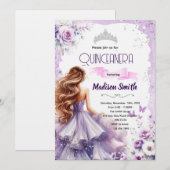 Invitation de fête de Quinceanera violette (Devant / Derrière)