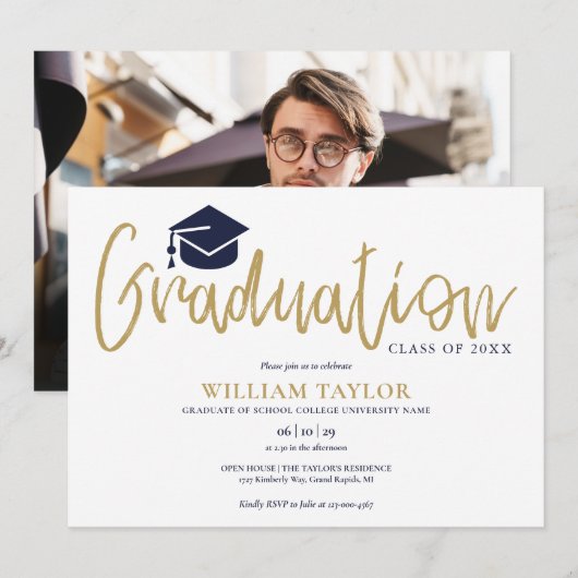 Invitation de fête de remise de diplôme avec écrit (Devant / Derrière)