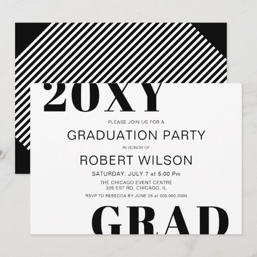 Invitation de fête de remise de diplômes en typogr (Devant / Derrière)