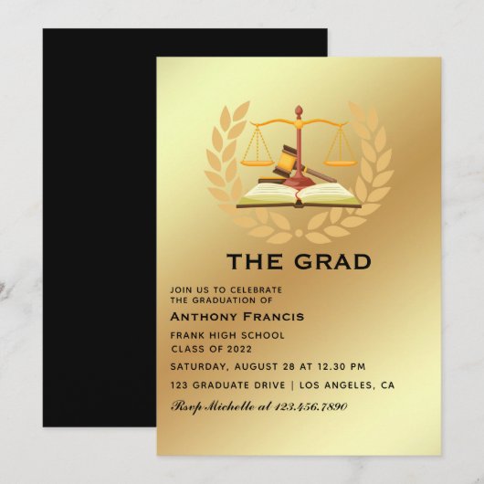 Invitation de fête de remise des diplômes d'avocat (Devant / Derrière)