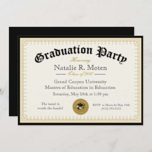 Invitation de fête de remise des diplômes de (Devant / Derrière)