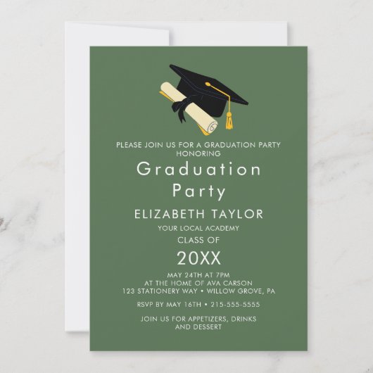 Invitation de fête de remise des diplômes verte ch (Devant)
