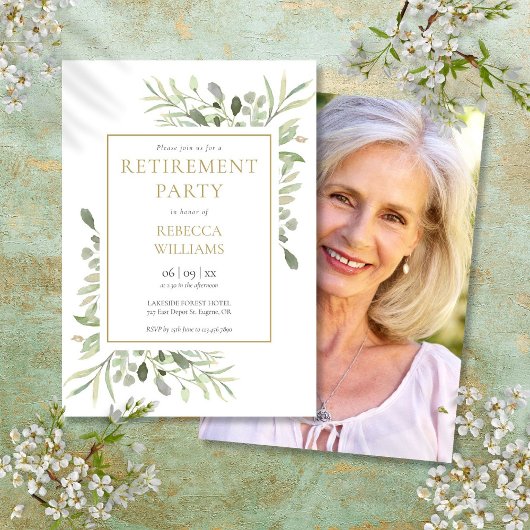 Invitation de fête de retraite avec feuillage vert