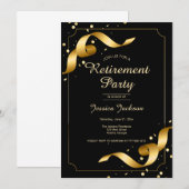 Invitation de fête de retraite avec rubans dorés (Devant / Derrière)