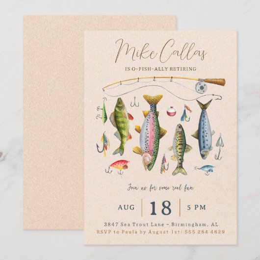 Invitation de fête de retraite de pêche (Devant / Derrière)