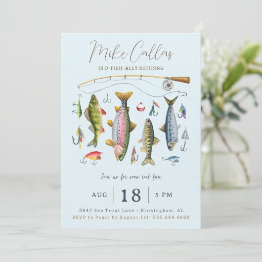 Invitation de fête de retraite de pêche (Debout devant)