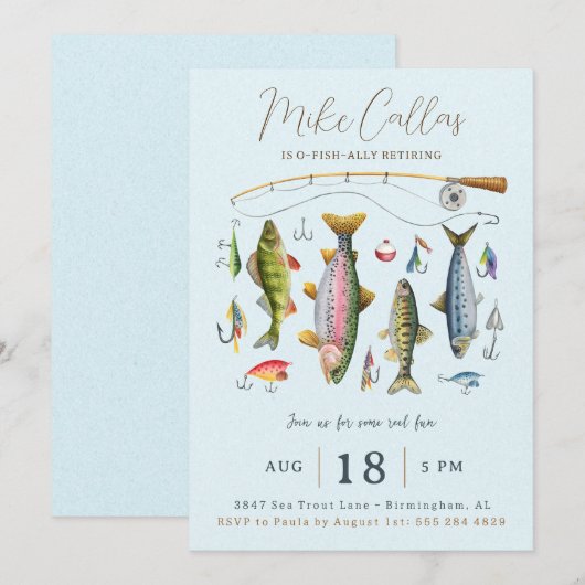 Invitation de fête de retraite de pêche (Devant / Derrière)