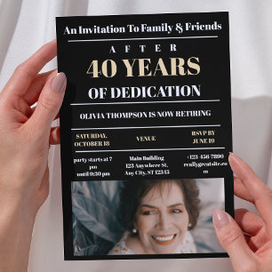 Invitation de fête de retraite en noir avec photo