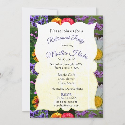 Invitation de fête de retraite florale violette (Devant)