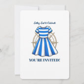 Invitation de fête de robe de marin bleu et blanc  (Dos)