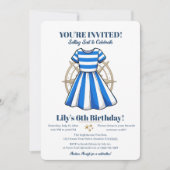 Invitation de fête de robe de marin bleu et blanc  (Devant)