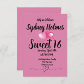 Invitation de fête de seize ans pour fille rose av (Devant / Derrière)