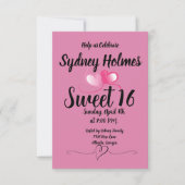 Invitation de fête de seize ans sucrée fille rose  (Devant)