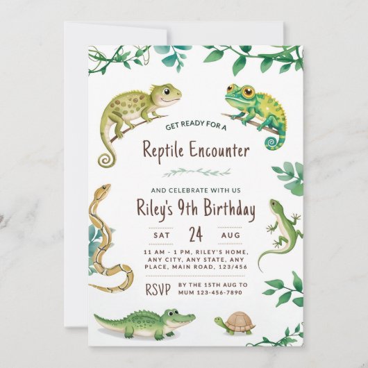 Invitation de fête de serpent d'anniversaire de re (Devant)
