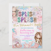 Invitation de fête de sirène Glitter Sequin Splish (Devant)