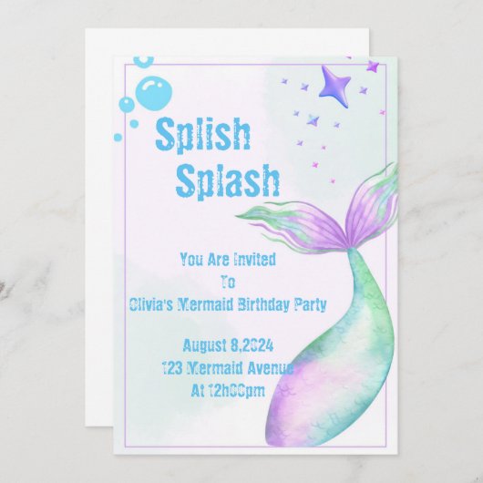 Invitation de fête de sirène pour filles (Devant / Derrière)