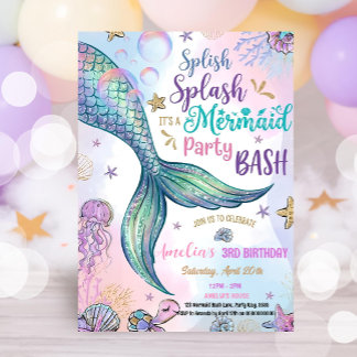 Invitation de fête de sirène scintillante modifiab