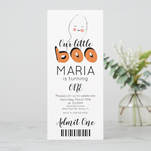 Invitation de fête de style ticket de fantôme mign (Debout devant)