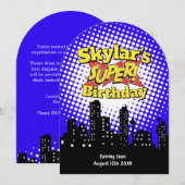Invitation de fête de super-héros pour enfants - E (Devant / Derrière)